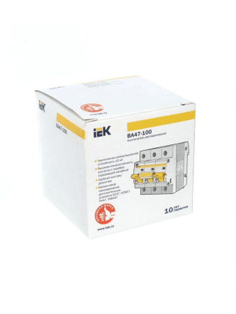 Выключатель автоматический модульный 3п C 100А 10кА ВА47-100 KARAT IEK MVA40-3-100-C Выключатель автоматический модульный 3п C 100А 10кА ВА47-100 KARAT IEK MVA40-3-100-C