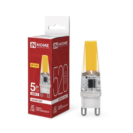 Лампа светодиодная LED-JCD-COB 5Вт 230В G9 4000К 520лм IN HOME 4690612060347 Лампа светодиодная LED-JCD-COB 5Вт 230В G9 4000К 520лм IN HOME 4690612060347