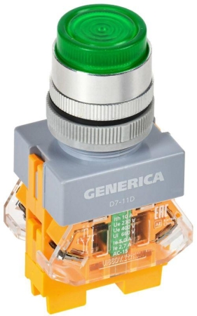 Кнопка D7-11D d22мм 1НО+1НЗ с подсветкой зел. GENERICA BBT50-11D-3-12-K06-G Кнопка D7-11D d22мм 1НО+1НЗ с подсветкой зел. GENERICA BBT50-11D-3-12-K06-G