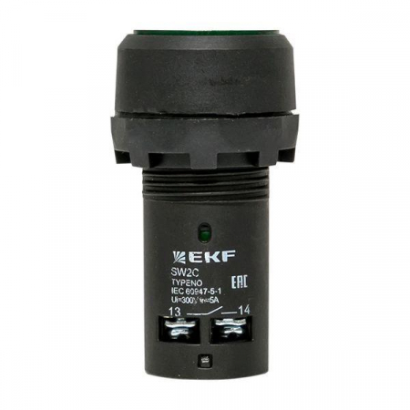 Кнопка SW2C-10D с подсветкой зел. NO 24В EKF sw2c-md-g-24