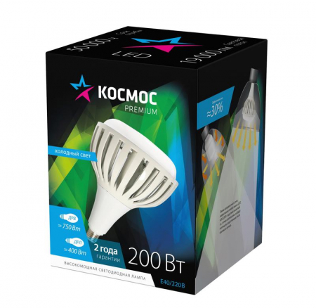 Лампа светодиодная KOSMOS premium HWLED 200Вт 6500К E40 220В Космос KHWLED200WE4065 Лампа светодиодная KOSMOS premium HWLED 200Вт 6500К E40 220В Космос KHWLED200WE4065