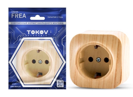 Розетка 1-м ОП Frea 16А IP20 250В с заземл. АБС-пластик сосна TOKOV ELECTRIC TKE-FR-R1Z-C25 Розетка 1-м ОП Frea 16А IP20 250В с заземл. АБС-пластик сосна TOKOV ELECTRIC TKE-FR-R1Z-C25