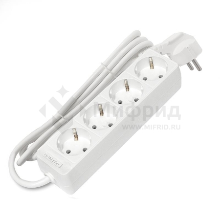 Удлинитель 4х1.5м с заземл. 16А IP20 3.5кВт ПВС 3х1 бел. DOMTOK 2394