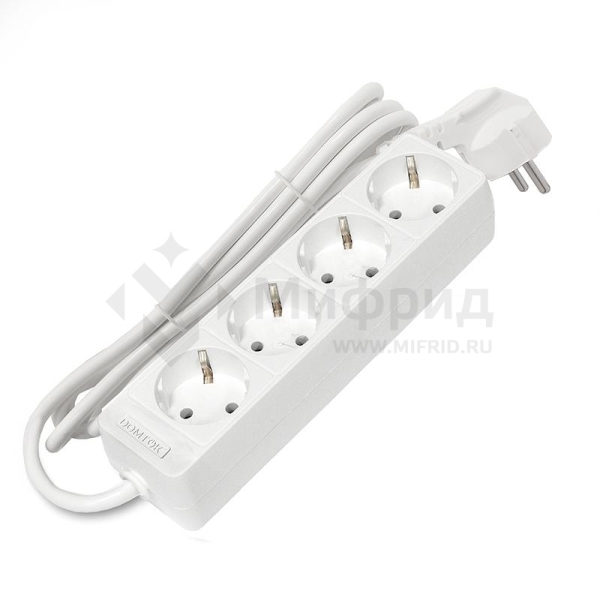 Удлинитель 4х1.5м с заземл. 16А IP20 3.5кВт ПВС 3х1 бел. DOMTOK 2394