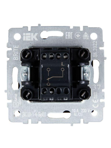 Выключатель проходной 1-кл. СП BRITE ВС10-1-6-БрШ 10А механизм шампань IEK BR-V12-0-10-K37