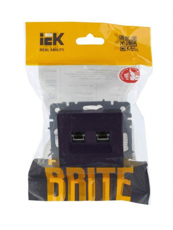 Розетка компьютерная двойн. СП RJ45 кат.5E BRITE РК10-2-БрЧ механизм черн. IEK BR-K20-1-K02 Розетка компьютерная двойн. СП RJ45 кат.5E BRITE РК10-2-БрЧ механизм черн. IEK BR-K20-1-K02