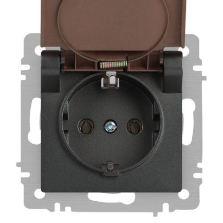Розетка 1-м СП Accent 6-203-07 16А IP20 250В 2P+E Schuko с крышкой AL/CU графит Intro Б0063441 Розетка 1-м СП Accent 6-203-07 16А IP20 250В 2P+E Schuko с крышкой AL/CU графит Intro Б0063441