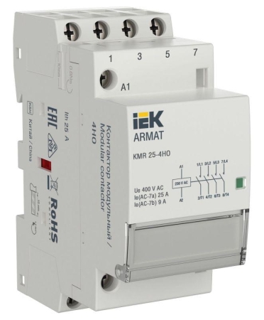 Контактор модульный KMR 25А 230В AC 4НО ARMAT IEK AR-KMR10-025-40-230 Контактор модульный KMR 25А 230В AC 4НО ARMAT IEK AR-KMR10-025-40-230