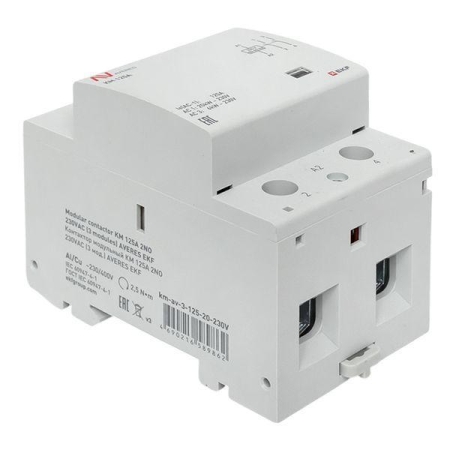 Контактор модульный КМ 125А 2NО 230В AC (3 мод.) AVERES EKF km-av-3-125-20-230V Контактор модульный КМ 125А 2NО 230В AC (3 мод.) AVERES EKF km-av-3-125-20-230V