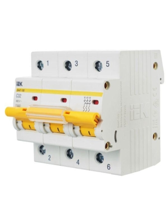 Выключатель автоматический модульный 3п C 32А 10кА ВА47-100 KARAT IEK MVA40-3-032-C Выключатель автоматический модульный 3п C 32А 10кА ВА47-100 KARAT IEK MVA40-3-032-C