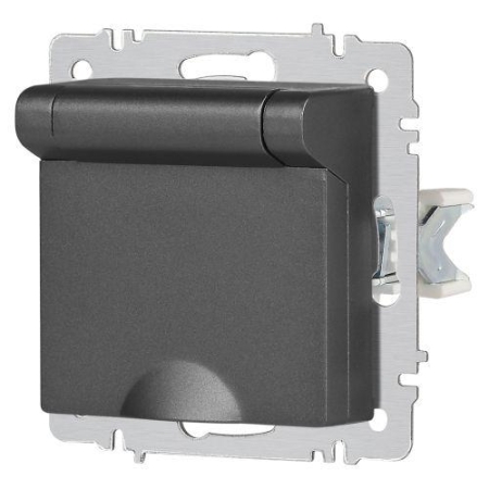 Розетка 1-м СП Accent 6-203-07 16А IP20 250В 2P+E Schuko с крышкой AL/CU графит Intro Б0063441 Розетка 1-м СП Accent 6-203-07 16А IP20 250В 2P+E Schuko с крышкой AL/CU графит Intro Б0063441