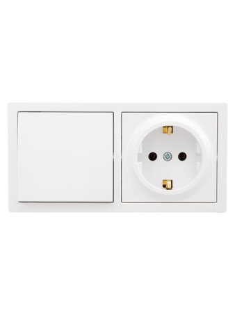 Блок ОП LETO (1-кл. выключатель + 1-м розетка с заземл.) горизонт. бел. LEZARD 752-0200-170BAP