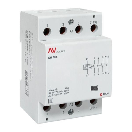 Контактор модульный КМ 40А 4NO 230В AC (3 мод.) AVERES EKF km-av-3-40-40-230V Контактор модульный КМ 40А 4NO 230В AC (3 мод.) AVERES EKF km-av-3-40-40-230V