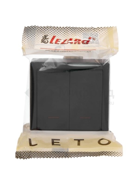 Выключатель 2-кл. ОП LETO 10А IP20 с индикацией черн. бархат LEZARD 752-4200-112