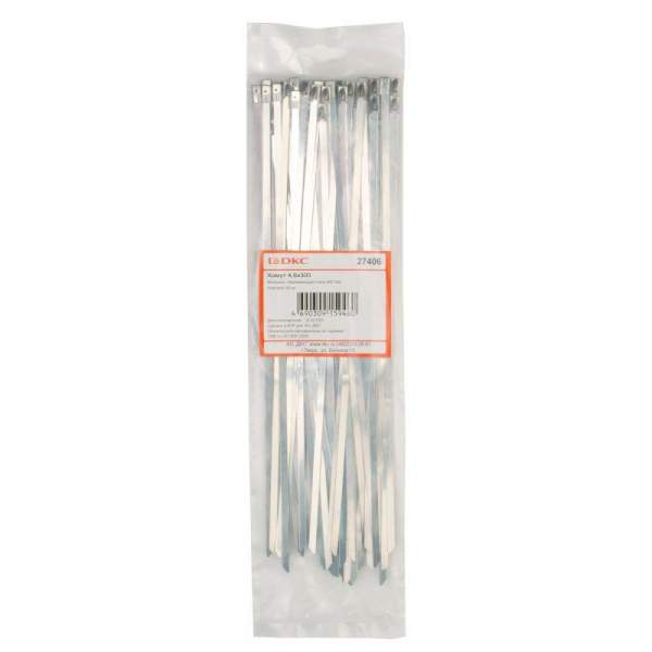 Хомут кабельный 4.6х300 нерж. сталь AISI 304 серебр. (уп.50шт) DKC 27406 Хомут кабельный 4.6х300 нерж. сталь AISI 304 серебр. (уп.50шт) DKC 27406