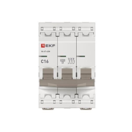 Выключатель автоматический модульный 3п C 16А 4.5кА ВА 47-63N PROxima EKF M634316C Выключатель автоматический модульный 3п C 16А 4.5кА ВА 47-63N PROxima EKF M634316C