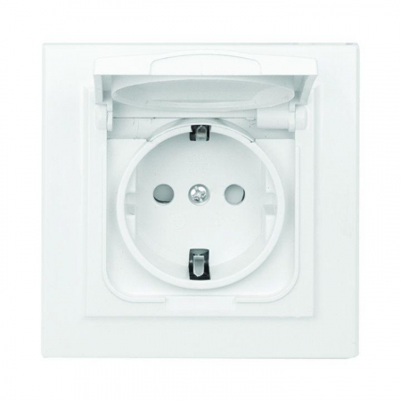 Розетка 1-м СП Минск 16А IP44 с заземл. защ. шторки с крышкой бел. EKF ERR16-029-100-44 Розетка 1-м СП Минск 16А IP44 с заземл. защ. шторки с крышкой бел. EKF ERR16-029-100-44