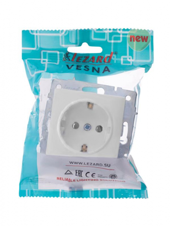 Розетка 1-м СП Vesna с заземл. ПБТ механизм бел. LEZARD 742-0288-122B Розетка 1-м СП Vesna с заземл. ПБТ механизм бел. LEZARD 742-0288-122B