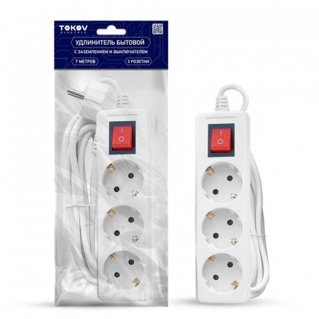 Удлинитель 3х7м с заземл. с выкл. 16А 3х1 TOKOV ELECTRIC TKE-C01-BU3-7-1-ZV Удлинитель 3х7м с заземл. с выкл. 16А 3х1 TOKOV ELECTRIC TKE-C01-BU3-7-1-ZV