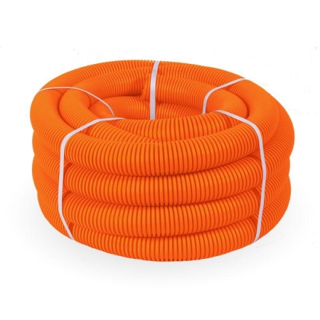 Труба гофрированная ПВХ легкая d50мм с протяжкой 350 Н оранж. (уп.15м) Промрукав PR01.0135