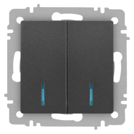 Выключатель 2-кл. СП Accent 6-105-07 10А IP20 250В с подсветкой AL/CU графит Intro Б0063521