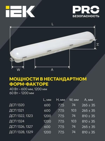 Светильник светодиодный ДСП 1322 40Вт 5000К IP65 1200мм пластик сер. IEK LT-DSP0-1322-040-50-K01