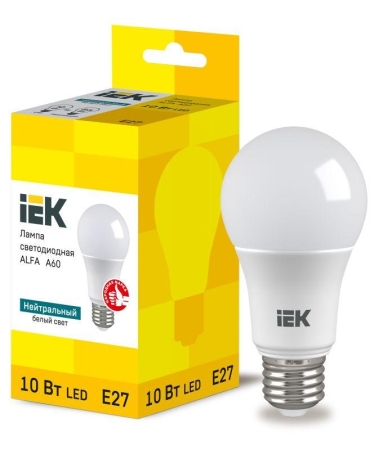 Лампа светодиодная Alfa 10Вт A60 грушевидная 4000К нейтр. бел. E27 230В IEK LLA-A60-10-230-40-E27 Лампа светодиодная Alfa 10Вт A60 грушевидная 4000К нейтр. бел. E27 230В IEK LLA-A60-10-230-40-E27