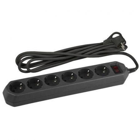 Удлинитель с сетевым фильтром 6х5м с заземл. 10А IP20 USF-6es-5m-B с выкл. с базов. защитой черн. Эра Б0037265 Удлинитель с сетевым фильтром 6х5м с заземл. 10А IP20 USF-6es-5m-B с выкл. с базов. защитой черн. Эра Б0037265