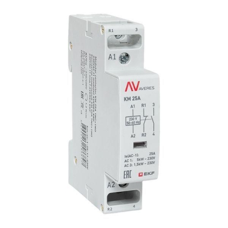 Контактор модульный КМ 25А 1NC+1NO 230VAC (1 мод.) AVERES EKF km-av-1-25-11-230V Контактор модульный КМ 25А 1NC+1NO 230VAC (1 мод.) AVERES EKF km-av-1-25-11-230V