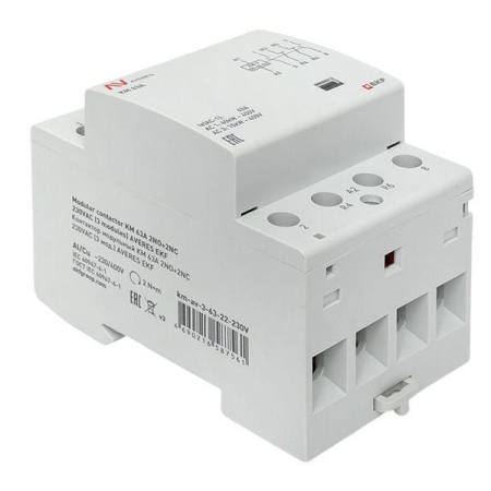 Контактор модульный КМ 63А 2NO+2NC 230В AC (3 мод.) AVERES EKF km-av-3-63-22-230V Контактор модульный КМ 63А 2NO+2NC 230В AC (3 мод.) AVERES EKF km-av-3-63-22-230V