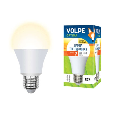 Лампа светодиодная LED-A60-7W/WW 7Вт грушевидная 3000К тепл. бел. E27 600лм 200-250В Volpe UL-00001064 Лампа светодиодная LED-A60-7W/WW 7Вт грушевидная 3000К тепл. бел. E27 600лм 200-250В Volpe UL-00001064