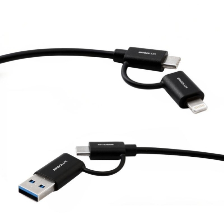 Кабель 4 в 1 USB/Type C-Type C/Lightning 5А 60Вт 1.2м З+ПД коробка черн. Ergolux 15248 Кабель 4 в 1 USB/Type C-Type C/Lightning 5А 60Вт 1.2м З+ПД коробка черн. Ergolux 15248