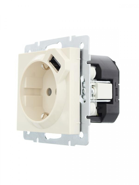 Розетка 1-м СП Vesna с заземл. с заряд. устройством USB механизм крем. LEZARD 742-0388-181 Розетка 1-м СП Vesna с заземл. с заряд. устройством USB механизм крем. LEZARD 742-0388-181