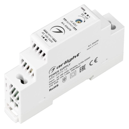 Блок питания ARV-DR15-12 12В 1.25А 15Вт IP20 DIN-рейка Arlight 034670 Блок питания ARV-DR15-12 12В 1.25А 15Вт IP20 DIN-рейка Arlight 034670