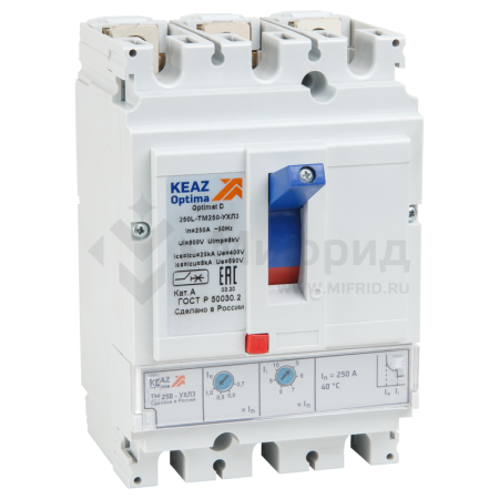 Выключатель автоматический 3п 200А диапазон уст. 100...250А 40кА OptiMat D250N-TM200-УХЛ3 КЭАЗ 291433
