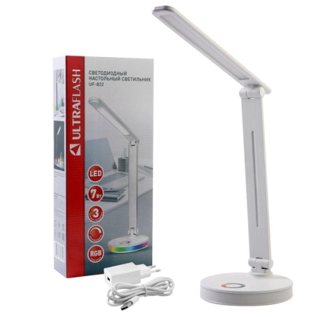 Светильник светодиодный настольный UF-822 C01 7Вт димм. 3 цвет. темп. RGB ночник бел. Ultraflash 15176
