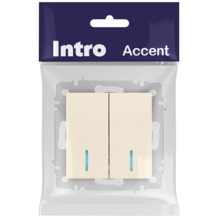 Выключатель 2-кл. СП Accent 6-105-02 10А IP20 250В с подсветкой AL/CU сл. кость Intro Б0063509