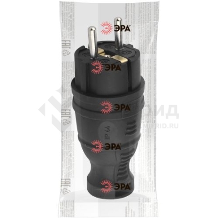 Вилка прямая 16А IP44 с заземл. каучук. черн. V8-B-IP44 Эра Б0044540