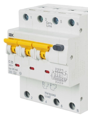 Выключатель автоматический дифференциального тока 4п (3P+N) C 25А 30мА тип A 6кА АВДТ-34 KARAT IEK MAD22-6-025-C-30