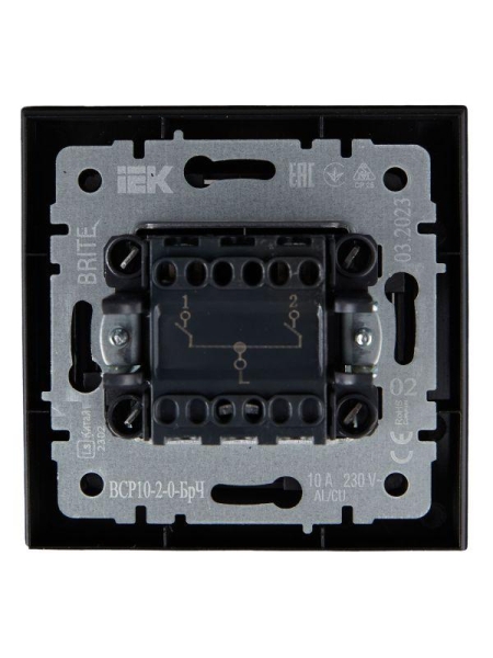 Выключатель 2-кл. СП BRITE ВСР10-2-0-БрЧ 10А в сборе черн. IEK BR-V20-0-10-K02-F