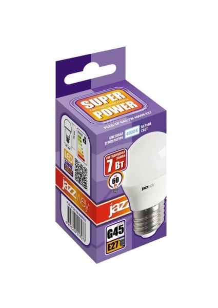 Лампа светодиодная PLED-SP 7Вт G45 4000К нейтр. бел. E27 230В/50Гц JazzWay 5018976 Лампа светодиодная PLED-SP 7Вт G45 4000К нейтр. бел. E27 230В/50Гц JazzWay 5018976
