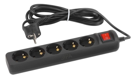 Удлинитель 5х3м с заземл. 10А с выкл. ПВС 3х0.75 черн. UX-5es-3m-B Эра Б0057731 Удлинитель 5х3м с заземл. 10А с выкл. ПВС 3х0.75 черн. UX-5es-3m-B Эра Б0057731