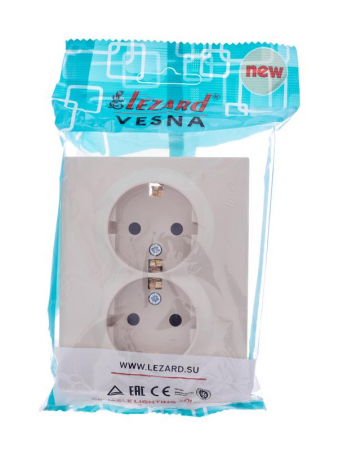 Розетка 2-м СП VESNA с заземл. со шторками ПБТ кремов. LEZARD 742-0300-178B Розетка 2-м СП VESNA с заземл. со шторками ПБТ кремов. LEZARD 742-0300-178B