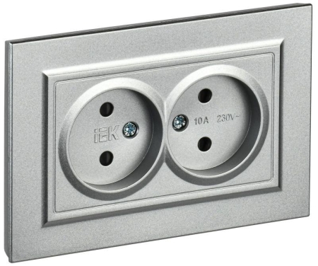 Розетка 2-м СП BRITE РСш12-2-БрА 10А в сборе без заземл. защ. шторки алюм. IEK BR-R23-10-K47-F Розетка 2-м СП BRITE РСш12-2-БрА 10А в сборе без заземл. защ. шторки алюм. IEK BR-R23-10-K47-F