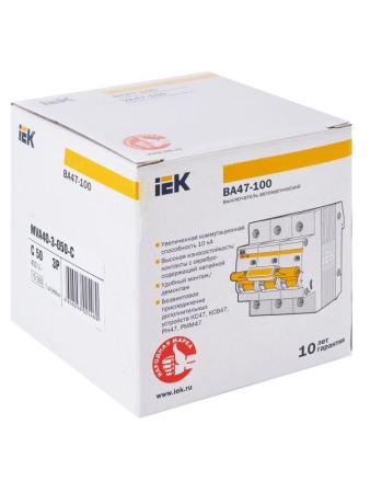 Выключатель автоматический модульный 3п C 50А 10кА ВА47-100 KARAT IEK MVA40-3-050-C Выключатель автоматический модульный 3п C 50А 10кА ВА47-100 KARAT IEK MVA40-3-050-C