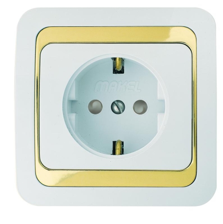 Розетка Mimoza с заземл. с зол. вставкой Makel 12228 Розетка Mimoza с заземл. с зол. вставкой Makel 12228