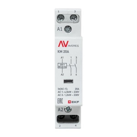 Контактор модульный КМ 20А 2NО 230В AC (1 мод.) AVERES EKF km-av-1-20-20-230V Контактор модульный КМ 20А 2NО 230В AC (1 мод.) AVERES EKF km-av-1-20-20-230V