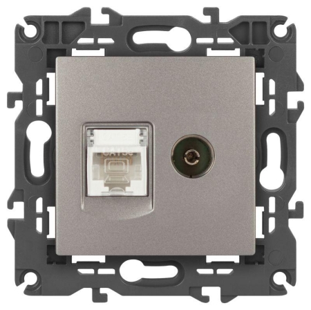 Розетка компьютерная + телевизионная Elegance 14-3110-16 RJ45+TV титан Эра Б0065768 Розетка компьютерная + телевизионная Elegance 14-3110-16 RJ45+TV титан Эра Б0065768