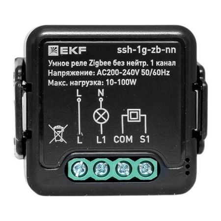Реле умное в подрозетник 1-канальное Zigbee Connect Select без нейтрали EKF ssh-1g-zb-nn