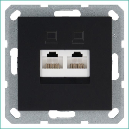 Розетка компьютерная 2-м RJ45 IP20 кат. 6 механизм черн. матов. soft touch Jasmart G6108PB Розетка компьютерная 2-м RJ45 IP20 кат. 6 механизм черн. матов. soft touch Jasmart G6108PB